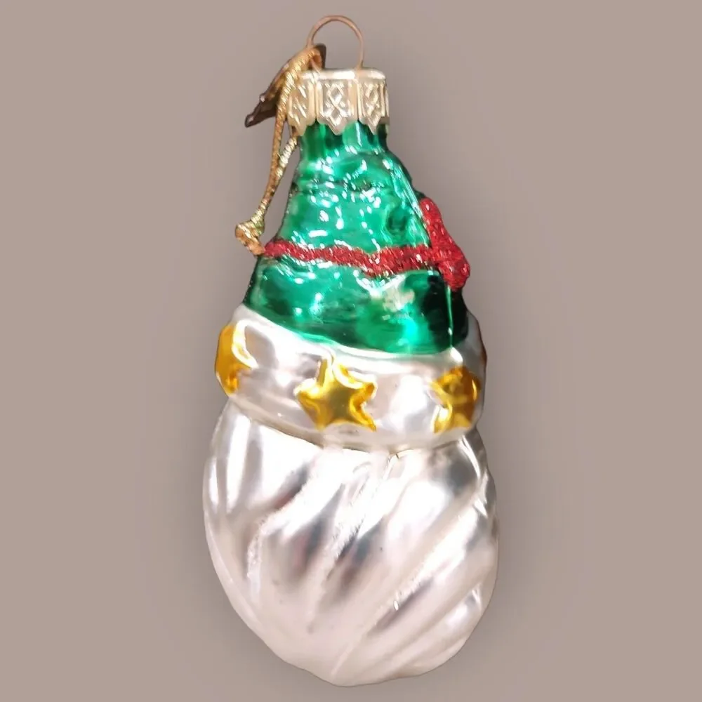 Blue Eyed Green Hat Santa Christmas Ornament Hand Blown Glass Thomas Pacconi 02
